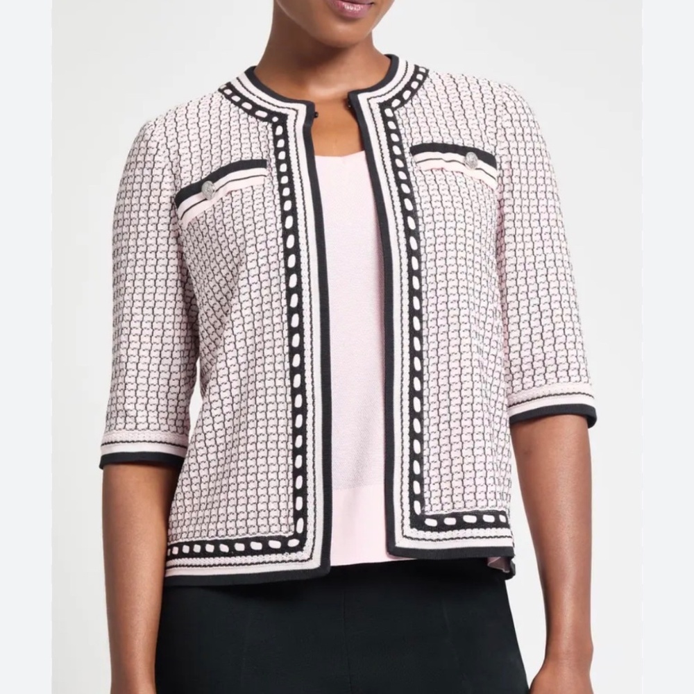Ming Wang Pink BlackTextured Jacket Old Money Librarian Chic Business Casual